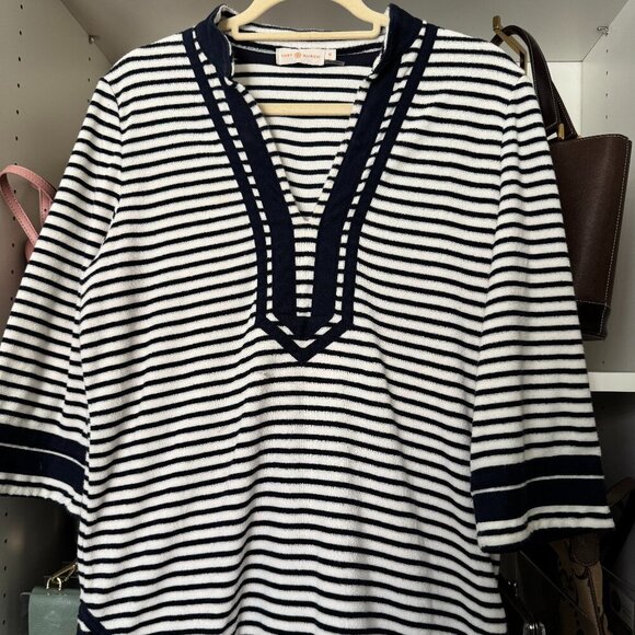 Navy/White Stripe Terry Cover-up by Tory Burch - Picture 1 of 3